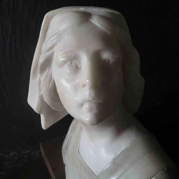 Vintage Alabaster Bust Of Joan Of Arc On Marble Base 8.25" Tall - Picture 1 of 9